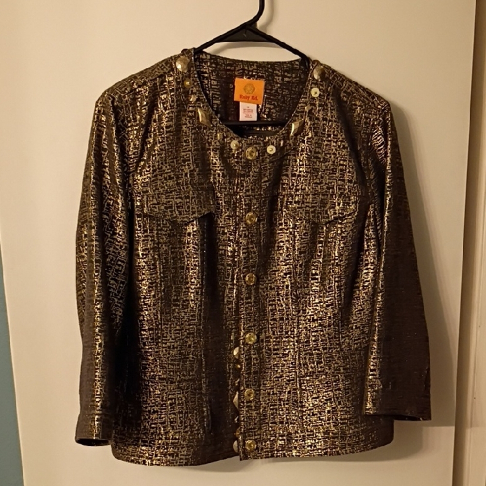 Ruby Rd. Metallic Gold Blazer With Snaps‎ Size 12